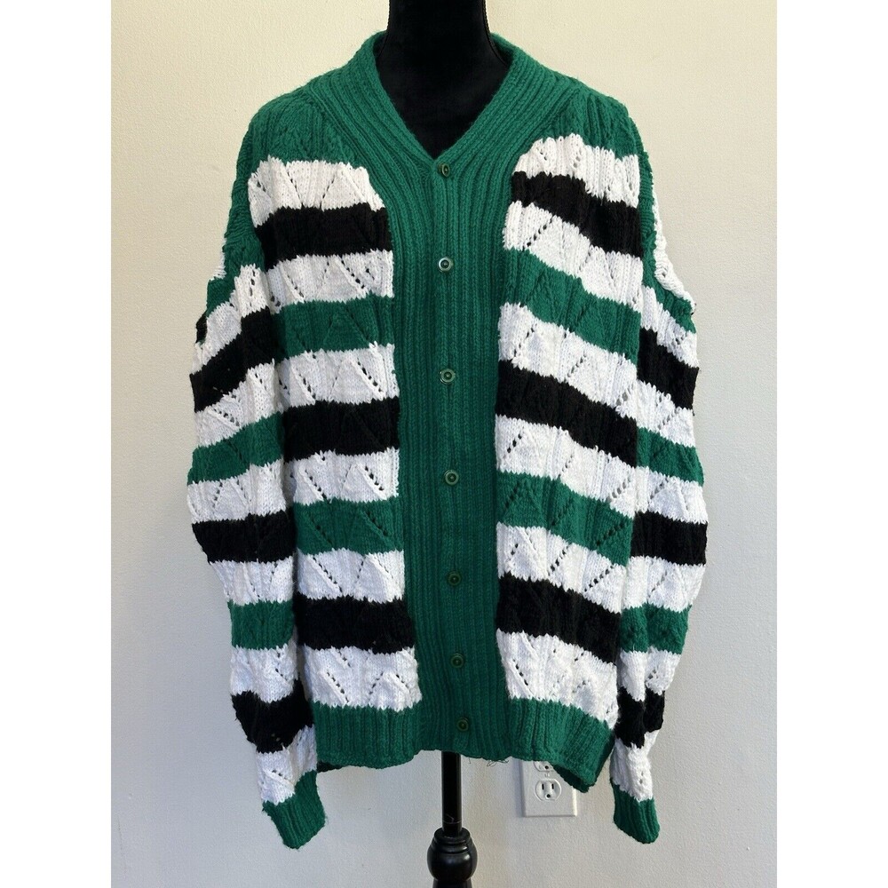 Handmade Crochet Knited Cardigan L Oversized Chunky Sweater Thick Strip